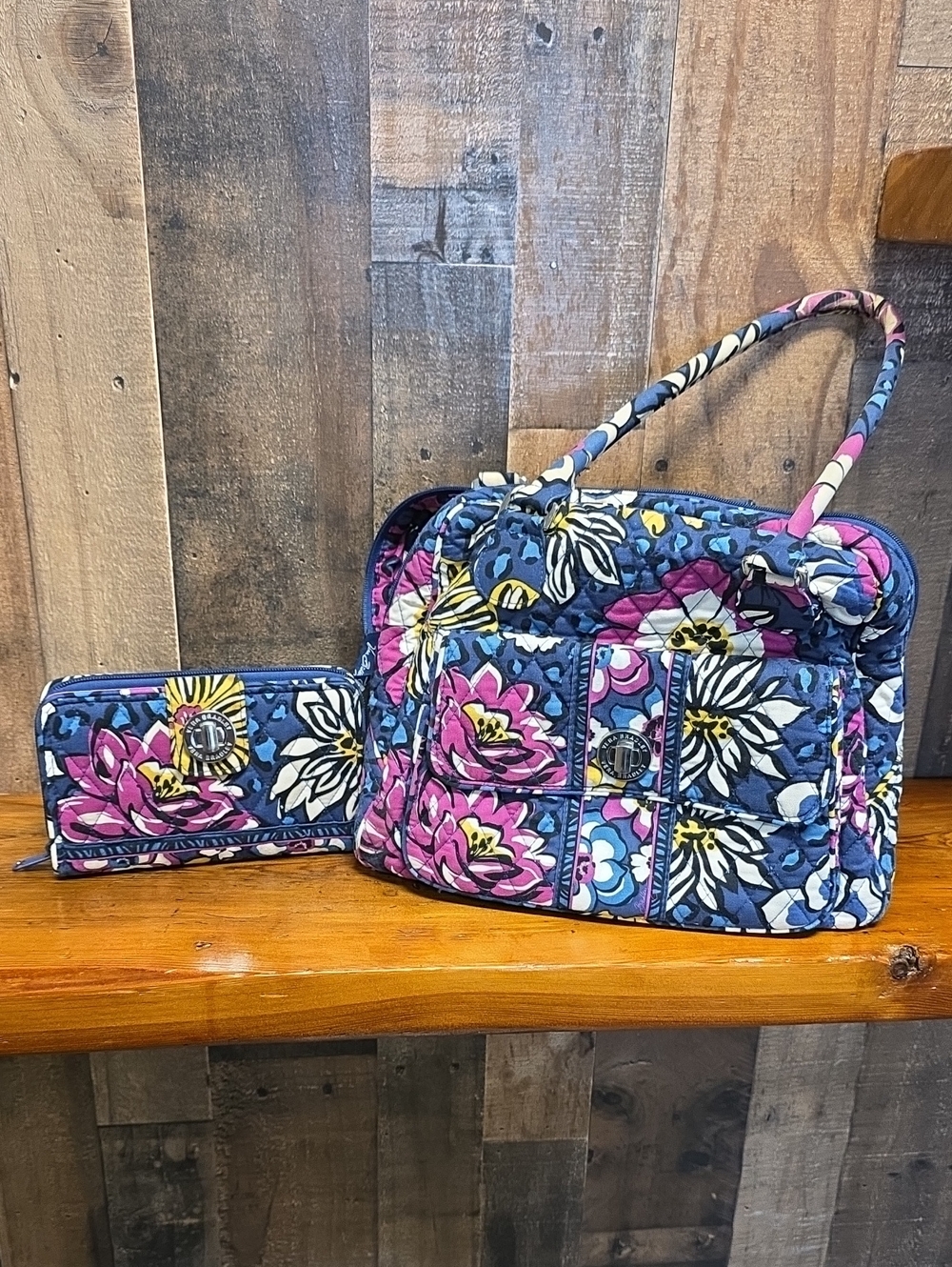 Vera Bradley "African Violet" Quilted Floral Shoulder Bag with matching wallet